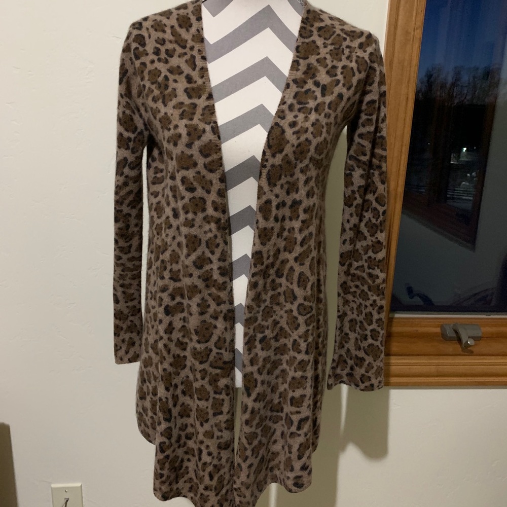 Cashmere Leopard Print Open Cardi